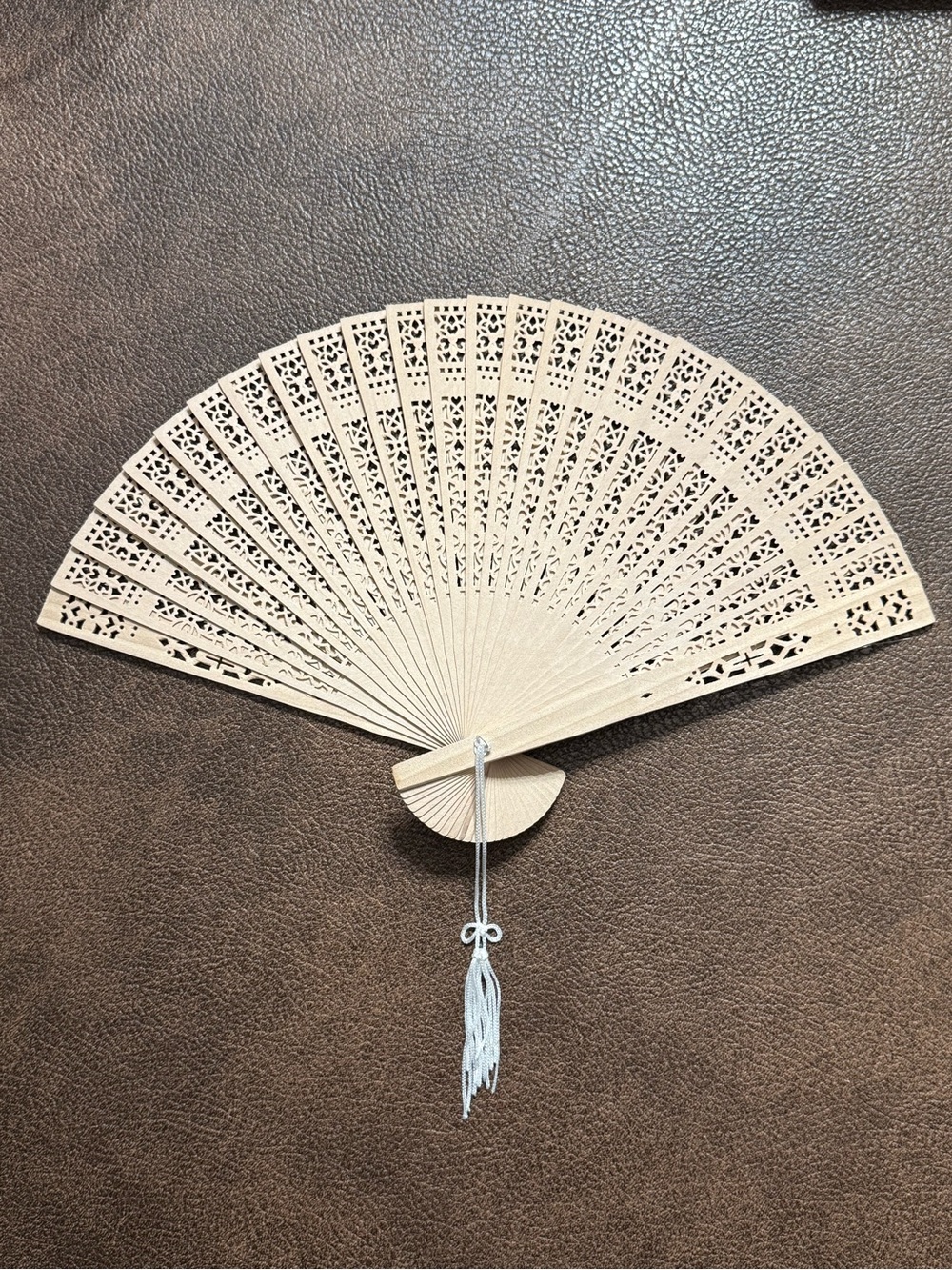 Set of 50 Sandalwood Fan w/ White Tassel - 8" L (closed) x 12" W (opened)